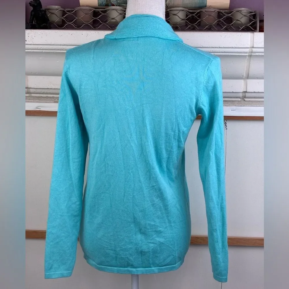 Shawl collar Open Front Cardigan Sweater - Turquoise soft runs big